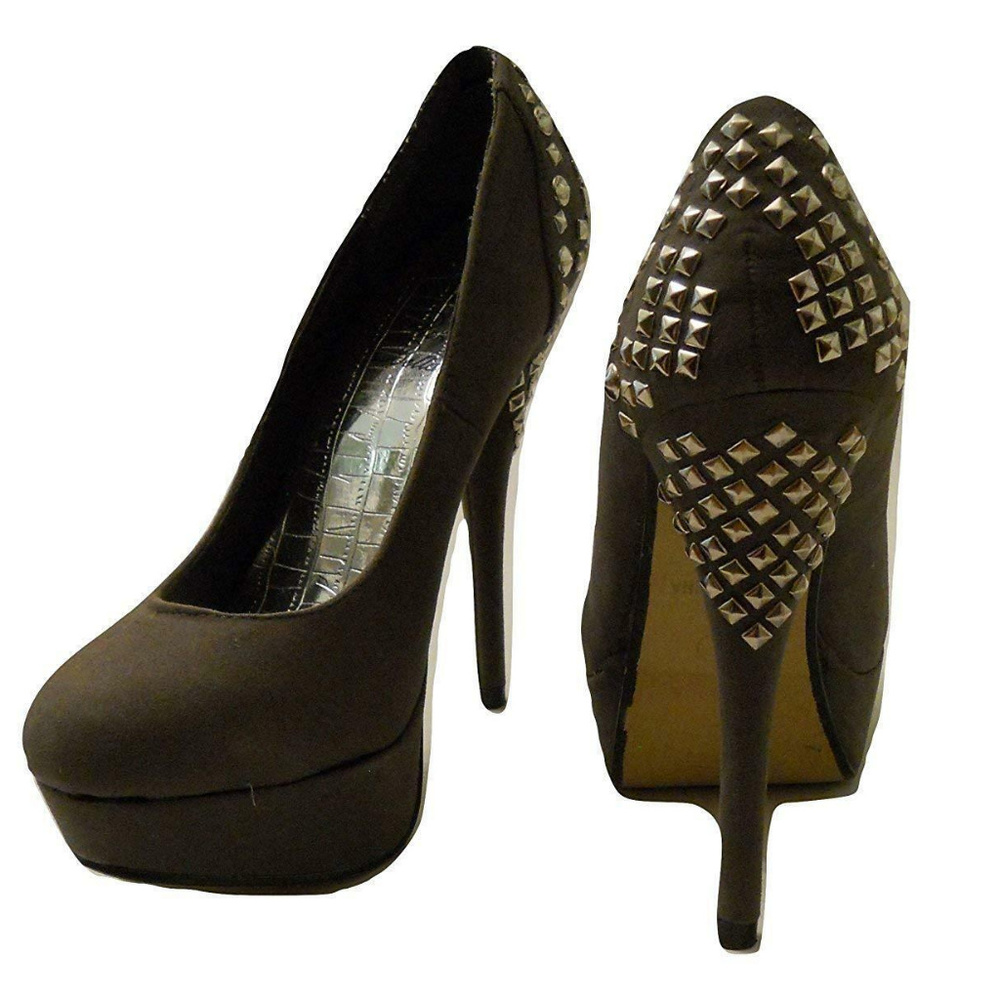 RCK BELLA Women's STILETTOS Studded Grey Imitation-Suede 5"-Heel Size 7